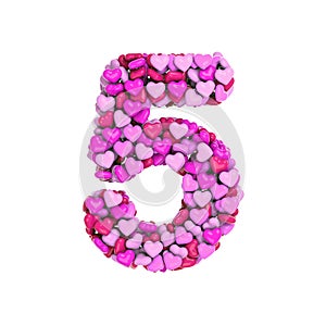 Valentine number 5 - 3d heart digit - Suitable for Valentine`s day, romantism or passion related subjects