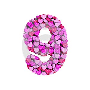 Valentine number 9 - 3d heart digit - Suitable for Valentine`s day, romantism or passion related subjects