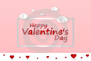 Valentine paper art concept elements such as  love text silver lettering on white background, symbols of love for happy women, mot