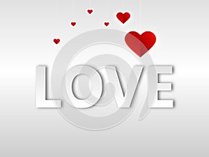 Valentine paper art concept elements such as  love text silver lettering on white background, symbols of love for happy women, mot