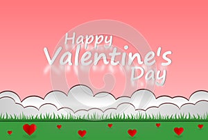 Valentine paper art concept elements such as  love text silver lettering on white background, symbols of love for happy women, mot