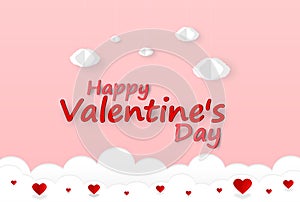 Valentine paper art concept elements such as  love text silver lettering on white background, symbols of love for happy women, mot