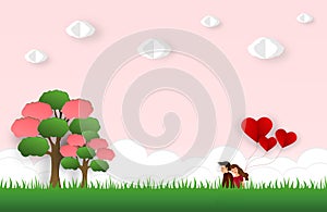 Valentine paper art concept elements such as  love text silver lettering on white background, symbols of love for happy women, mot