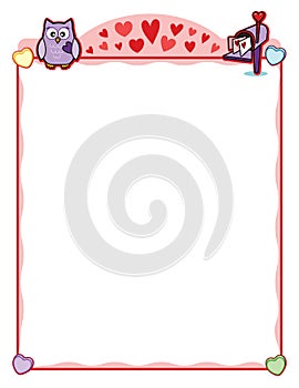 Valentine party frame with owl and love letter mailbox