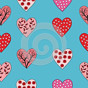 Valentine pattern on a blue background