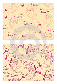 Valentine pattern with cupids, hearts and bow