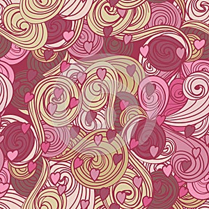 Valentine pattern with hearts, waves