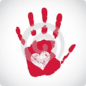 Valentine postcard with handprints and heart