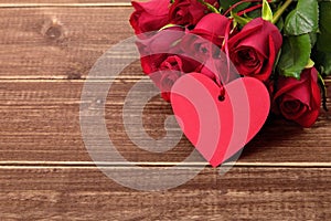 Valentine roses with heart shape gift tag, copy space