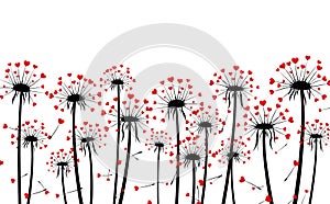 Valentine`s background with love dandelions.