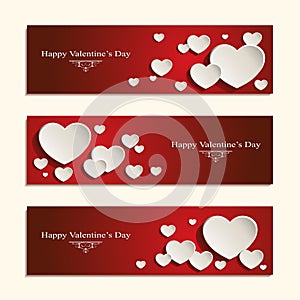 Valentine\'s banners with cute white hearts in front of red backgrounds