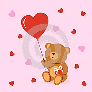 Valentine\`s card with cute bear. Vector cartoon illustration