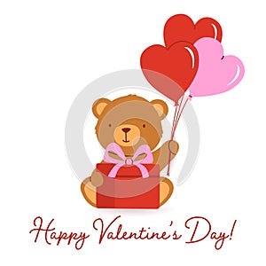 Valentine\`s card with cute bear. Vector cartoon illustration