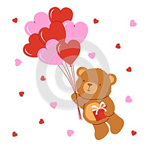 Valentine`s card with cute bear. Vector cartoon illustration