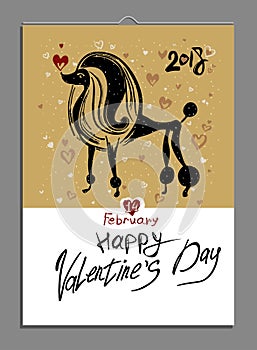 Valentine`s card of enamored poodle.