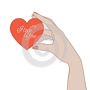 Valentine`s card in female hand.