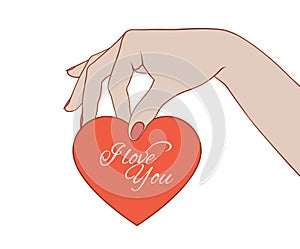 Valentine`s card in female`s hand.