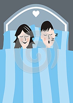 Valentine`s card, sleleping couple in the bed, eps.