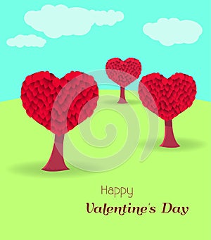 Valentine`s card with trees in the shape of heart.