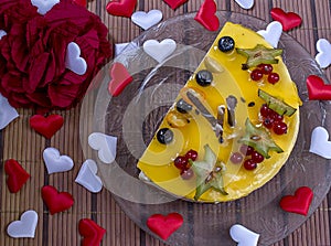 Valentine`s cheesecake with the hearts