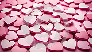 Valentine\'s Day 3d hearts pink background for design.Holiday abstract Valentine,Love,wedding concept. Flat lay.