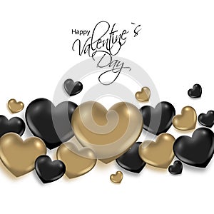 Valentine`s day abstract background with golden and black hearts
