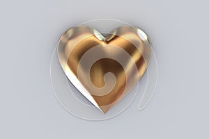 Valentine`s Day Abstract 3D Background With Big Metallic Gold Heart on Gray Background