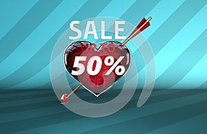 Valentine`s day arrow heart sale banner