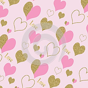 Valentine`s day backdrop, pink heart clipart, gold clipart, Valentine`s day cards, Digital Cards, printable paper, chic paper, 