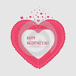 Valentine`s day background. Abstract background. Hearts pink overlapping papaer cut card on white backgroungd