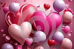 Valentine`s day background with colorful hearts. Variety of hearts shaped balloons flying around