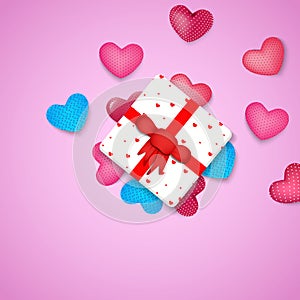 Valentine\'s Day background. Gifts  hearts  on a pink background. Valentine\'s Day concept. Copy space