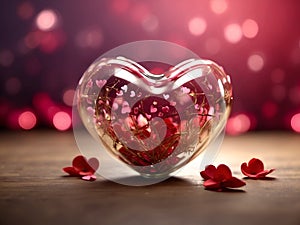 valentine\'s day background, glass red hearts, glitter, rose petals