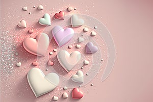 Valentine`s day background with heart shapes and empty space. Greeting card design. Concept of love. Generative AI