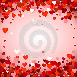 Valentine`s day background with hearts. Holiday decoration element - red hearts on pink background. Vector illustration