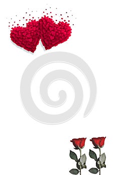 Valentine`s day background with hearts and red roses for design