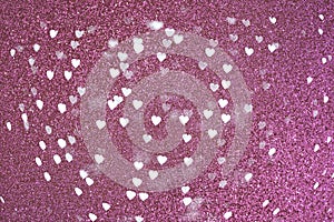 Valentine's day background with hearts. Rose silver pink glitter background sparkling shiny paper texture. Valentines