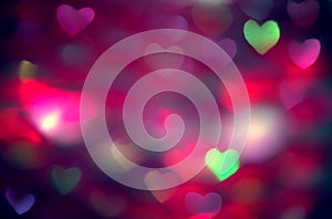 Valentine`s Day Background. Holiday Blinking Abstract Valentine Backdrop with Glowing colourful Heart. Heart Shape Bokeh. Love