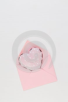 Valentine's Day background. Letter on white background. Valentines day concept. Flat lay, top view, copy space