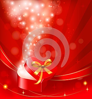 Valentine`s day background with open gift box.