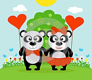 Valentine's day background with pandas