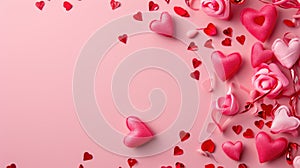 Valentine\'s Day background with pink hearts on pink background