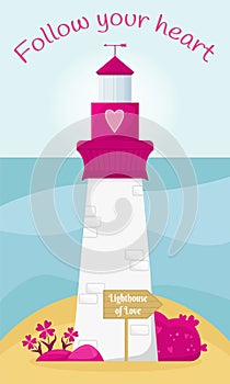 Valentine`s day background. Pink lighthouse of love.