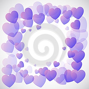 Valentine`s day background with purple hearts frame