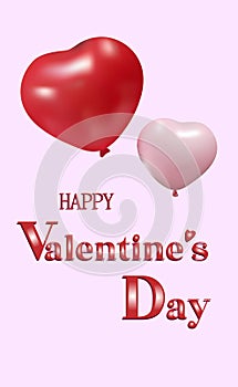 Valentine s Day background. Realistic design with balloons in 3d. Red sign love. Red balloons shape of heart. Bright holiday