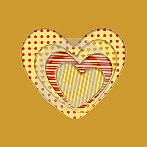 Valentine`s Day background. Red and gold paper hearts