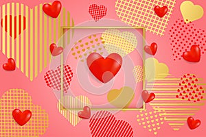 Valentine`s Day background. Red and gold paper hearts