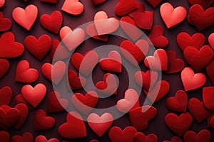 Valentine\'s day background with red hearts. 3d rendering, Background of hearts, concept of riendship and love, AI Generated