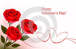 Valentine`s day background. Red roses with gift re