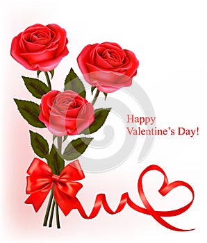 Valentine`s day background. Red roses with gift re